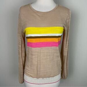 Trina Turk Tan Stripe Cotton Blend Crew neck Sweater XS
